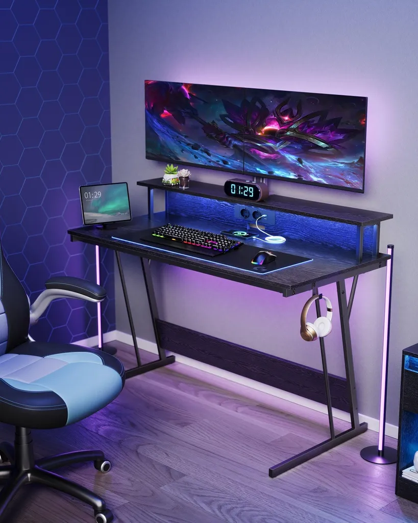 Bureau Rootz Workstation Noir 135 cm avec Support Écran Ergonomique