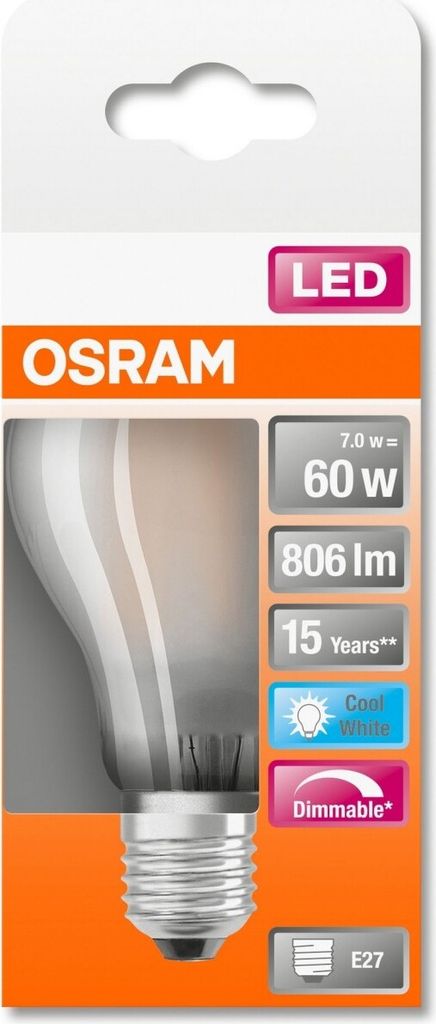 OSRAM Retrofit E27 LED Lampe 7W A60 Dimmbar Filament matt neutralweiss wie 60W 4058075434608
