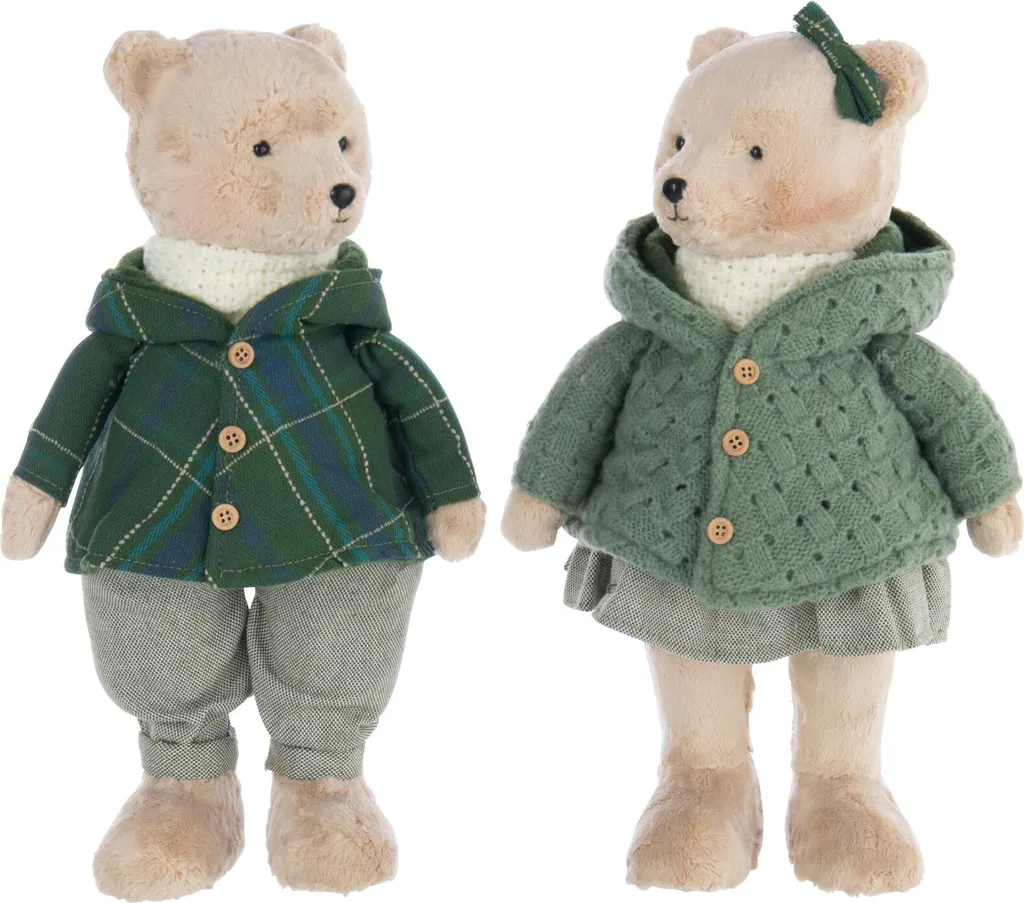 Peluche ours J-Line beige et vert foncé pour chambre enfant assorti
