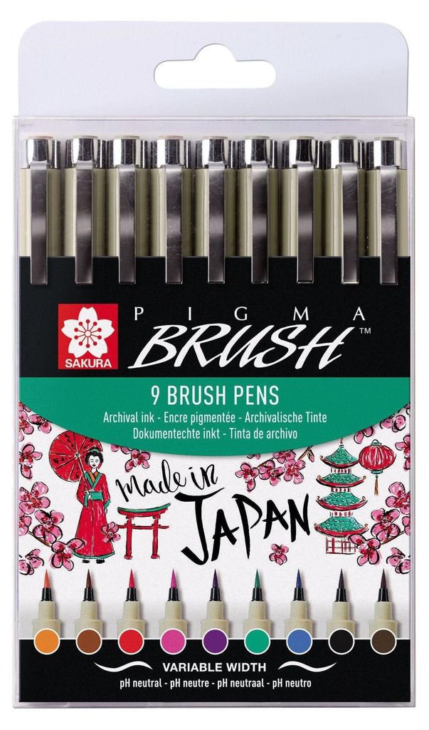 SAKURA crayon pinceau PIGMA BRUSH étui de 9 couleurs Image du produit 