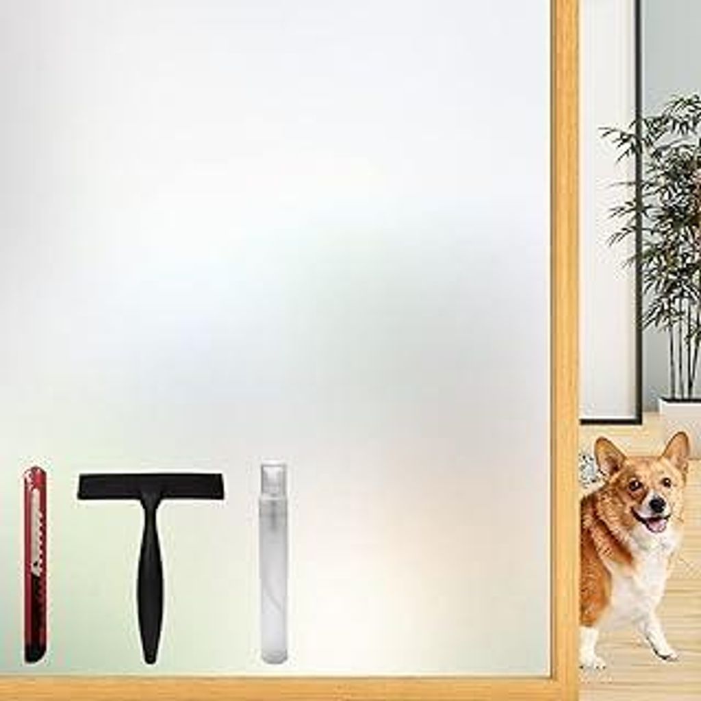 Lovepea Milchglasfolie Fensterfolie Selbsthaftend, Sichtschutzfolie Statisch, mit Installationswerkzeug ideal für Homeoffice, Badezimmer und Türe...