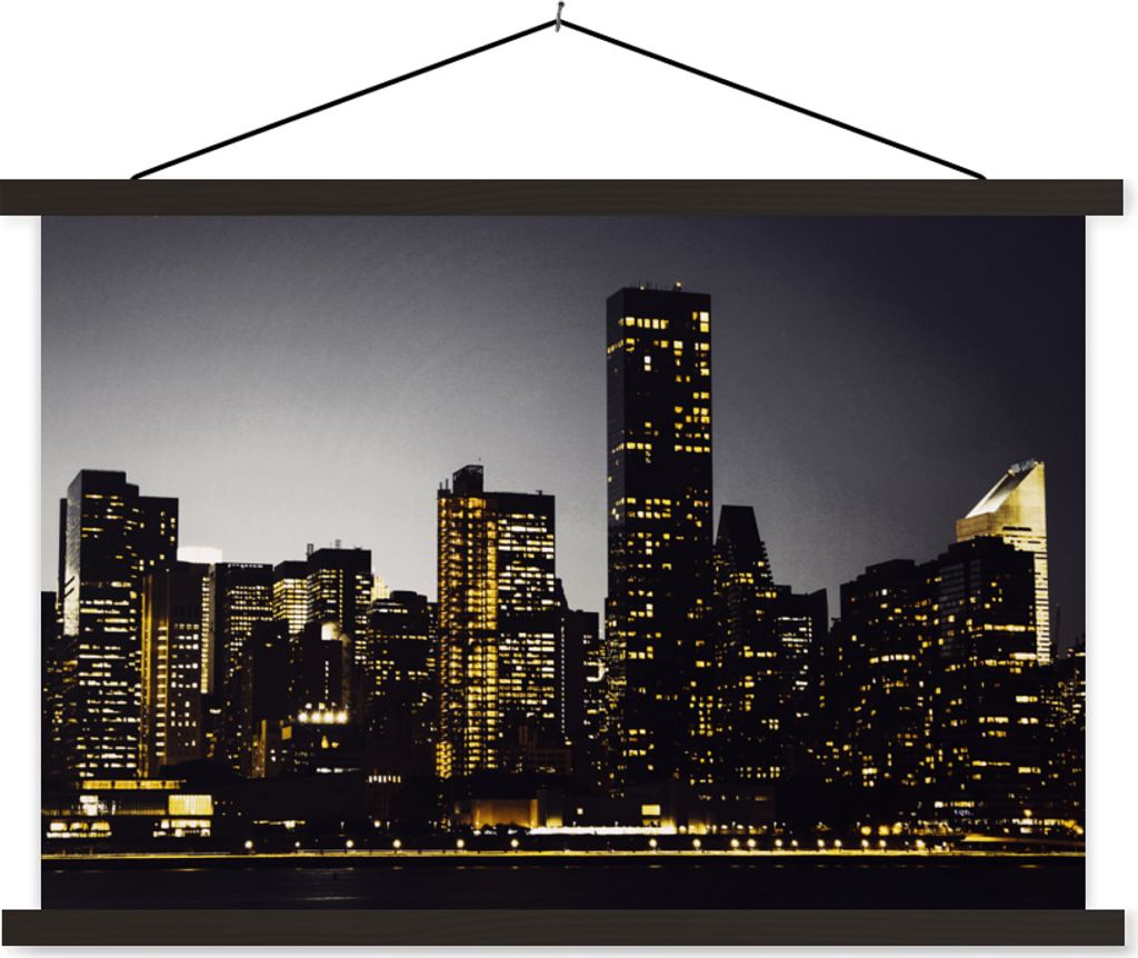 MuchoWow Textilposter New York - Beleuchtung - Lampe 150x100 cm mit schwarzem Rahmen - Schlafzimmer