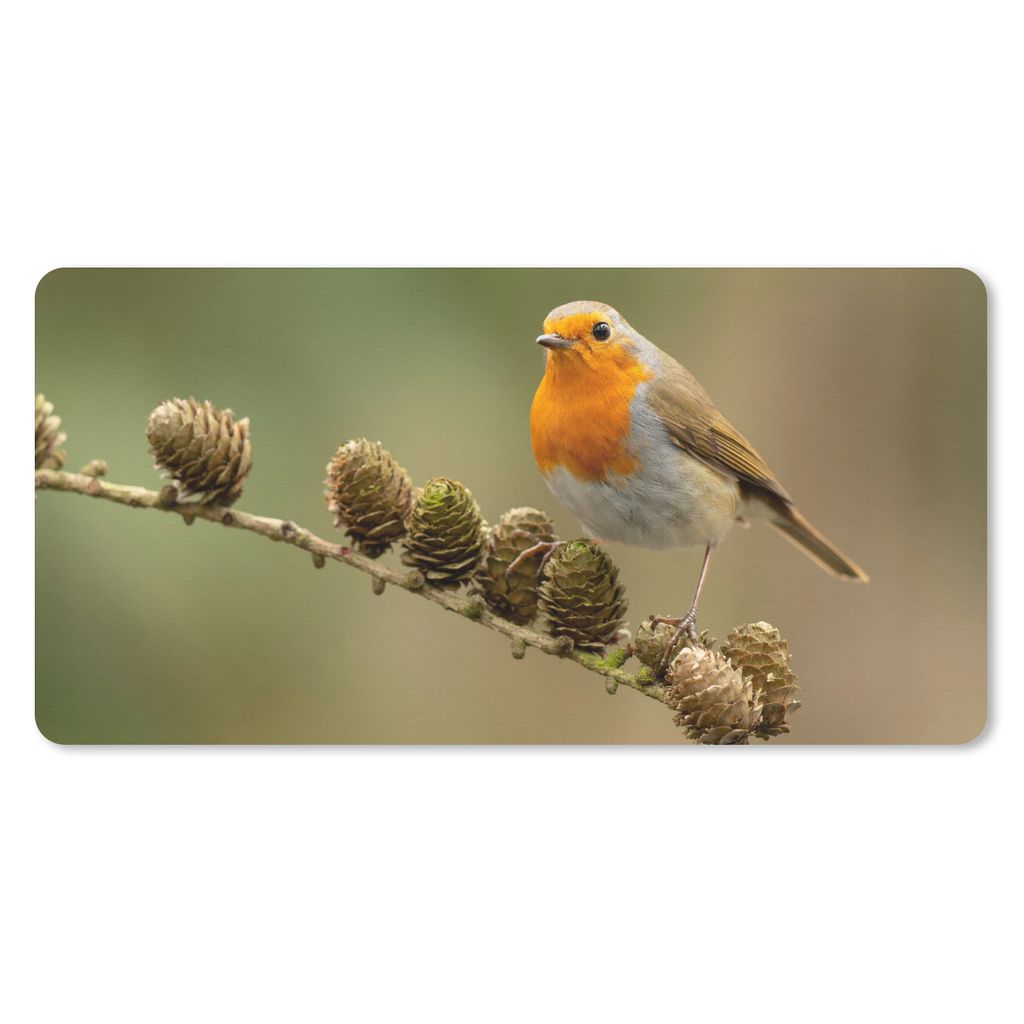 MuchoWow Mauspad Mousepad Vogel - Rotkehlchen - Tannenzapfen - Zweig - Herbst 60x30 cm - Mousepads - Maus Mat - Pad - Mausunterlage - Nachhaltig