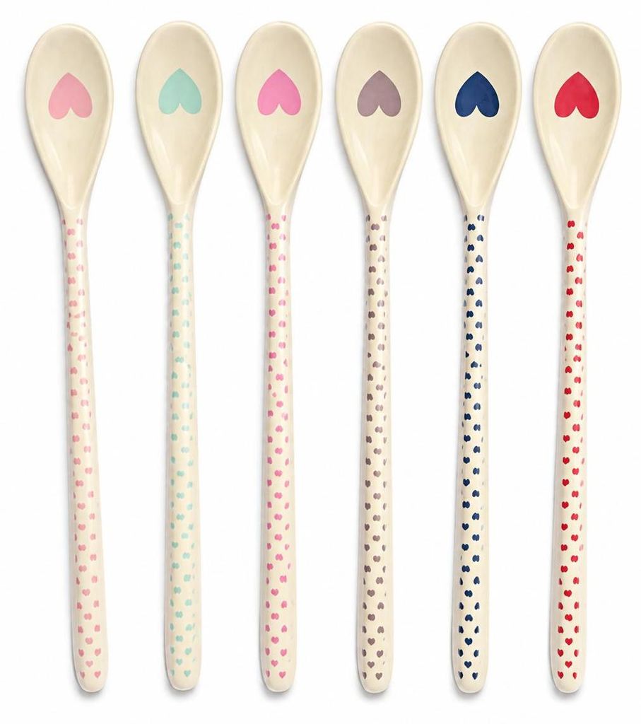 RICE Melamin Latte-Löffel 6er Set Herz Print Dessertlöffel 22 cm BPA-frei