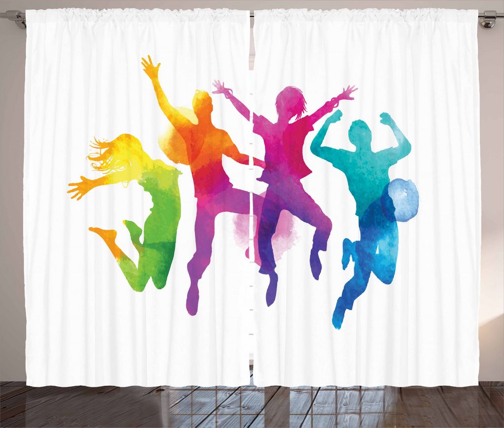ABAKUHAUS Jugend Rustikaler Gardine, Regenbogen farbige Teenager, Schlafzimmer Kräuselband Vorhang mit Schlaufen und Haken, 280 x 225 cm, Mehrfarbig