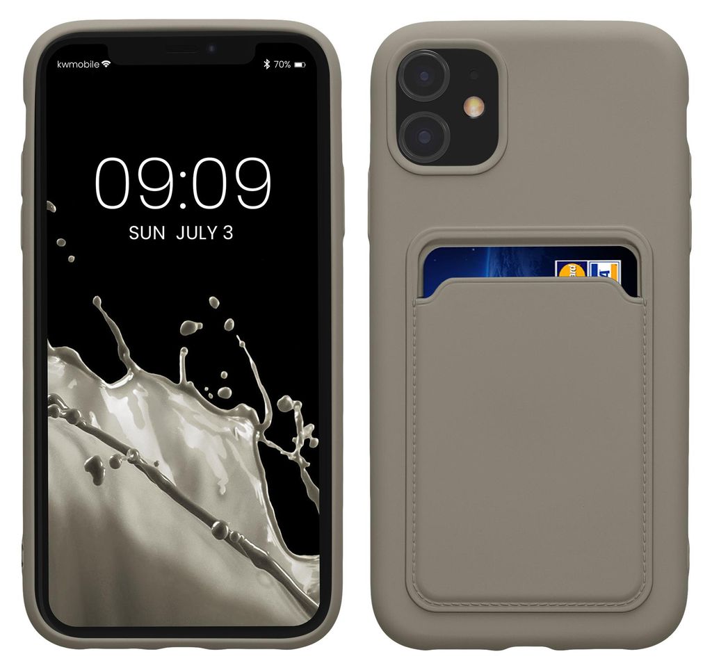 kwmobile Handyhülle für Apple iPhone 11 Hülle mit Kartenfach - TPU Case - Kabelloses Laden - Schutzhülle Cover in Hellgrau matt