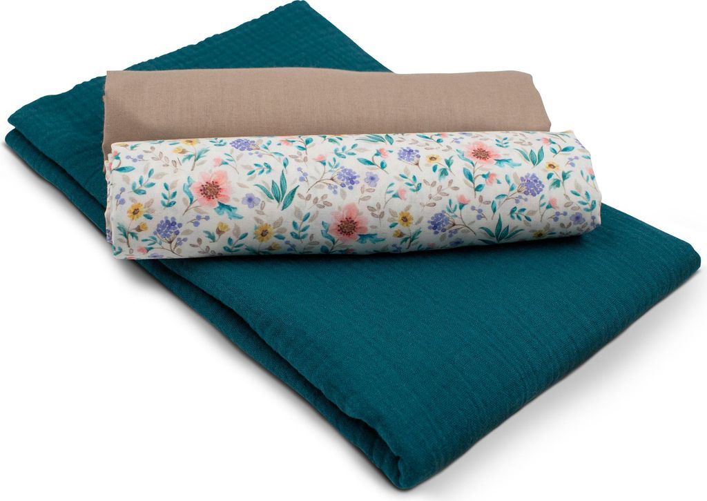 Stoffpaket 3er Set – 2x Baumwollstoff + 1x Musselin Double Gauze je 0,5 m – Nähstoff Meterware für Kinder Junge & Mädchen - Set27