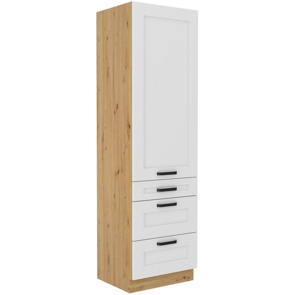 Lebensmittelschrank mit Schubladen LAILI – Breite 60 cm, weiß / Eiche Artisan