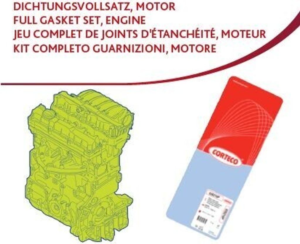 CORTECO 49367500 Motor-Dichtungsvollsatz Dichtsatz passend für PEUGEOT 206 Schrägheck (2A/C) 207 (WA, WC) 307 SW (3H) 307 (3A/C) 206 SW (2E/K) 1007