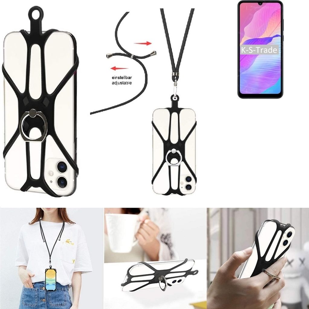 K-S-Trade 3in1 Handykette Handyband Handykordel Halsband Smartphone-Ring Handy-Ring kompatibel mit Huawei Enjoy 20e Fingerhalterung Handyring
