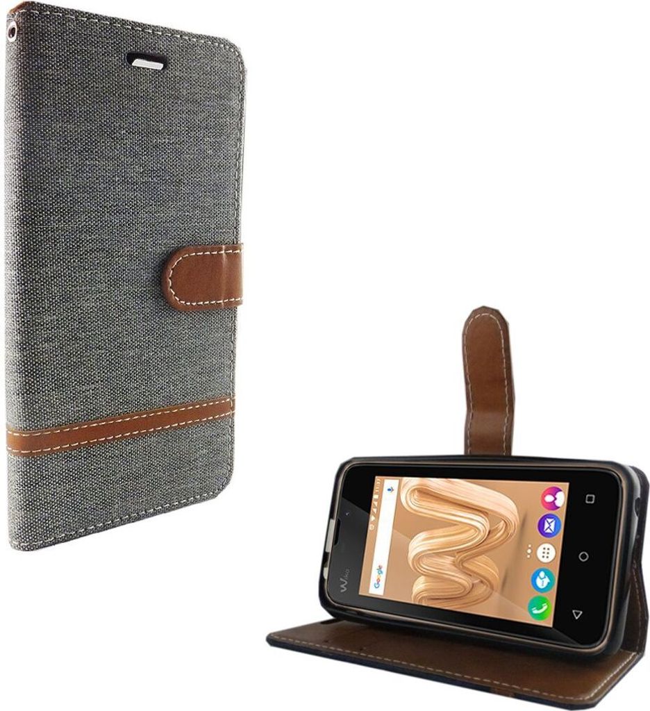 Tasche für Wiko Sunny Max Jeans Cover Handy Schutz Hülle Case Grau
