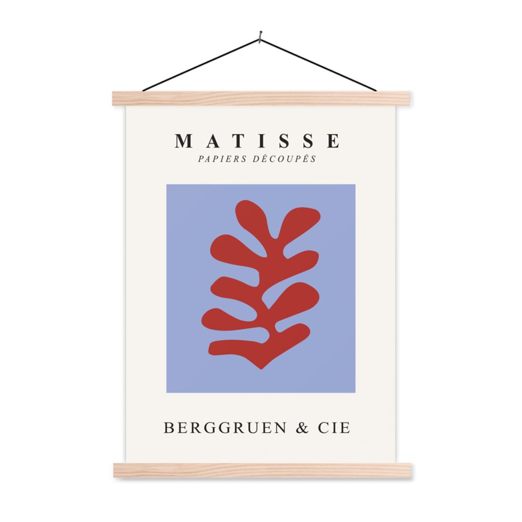 MuchoWow Textilposter Matisse - Blatt - Rot - Blau - Abstrakt 60x80 cm mit holzfarbenen Rahmen - Wandbild