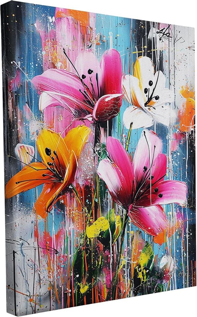 Keilrahmen bedruckt - Blumen - Blüten - Lilien - pink orange - 20x30 cm - Wandbild auf Künstler Leinwand – hochwertiger Kunstdruck - 2cm Holzra...