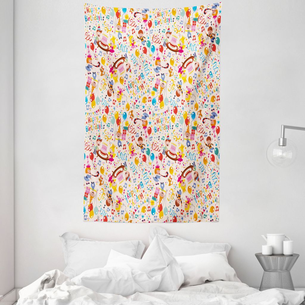ABAKUHAUS Geburtstag Wandteppich und Tagesdecke, Kinder Feiern aus Weiches Mikrofaser Stoff Waschbar ohne Verblassen Digitaldruck, 140 x 230 cm, Me...