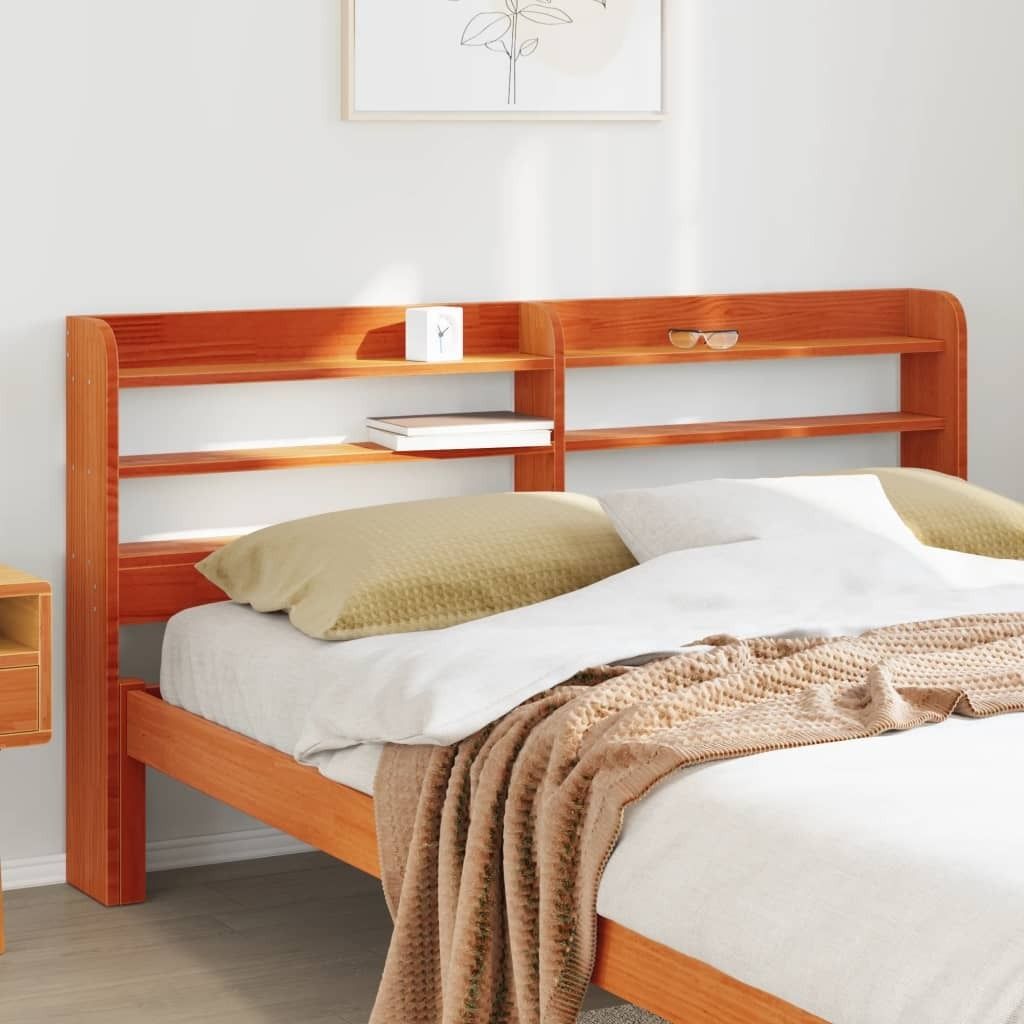 "2026 Promotion" Kopfteil moderne - mit Ablagen Wachsbraun 150 cm Massivholz Kiefer - Bettkopfteil CC30844