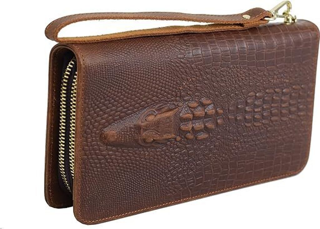 Miami * Clutch Geldbörse Echtleder aus Rind Tasche Prägung Alligator Krokodil Handmade