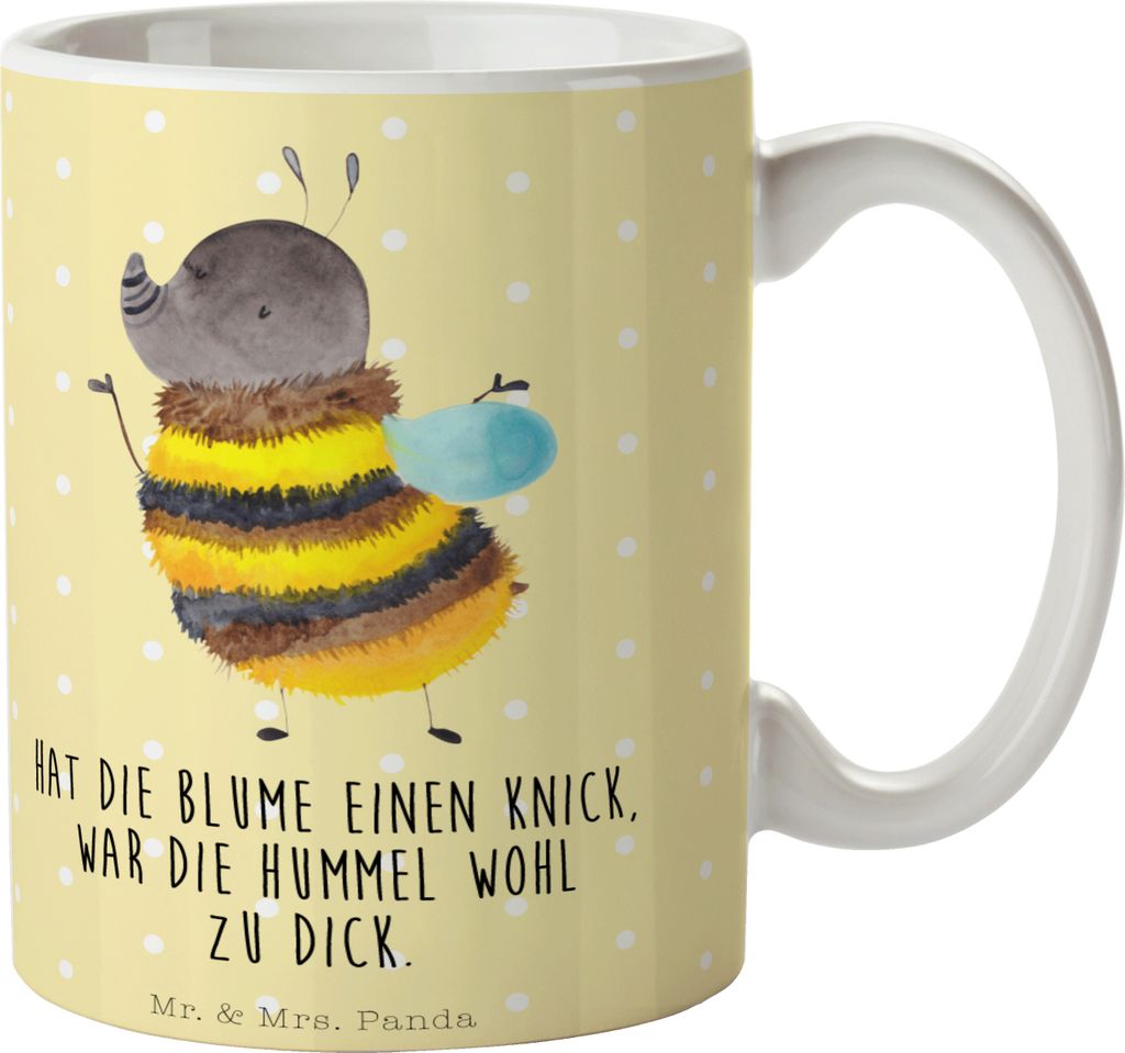 Mr. & Mrs. Panda Kaffeebecher Hummel flauschig - Gelb Pastell - Geschenk, Kaffeetasse, Natur, schöne tasse, Trinkbecher, Lustige Sprüche, Blume, ...