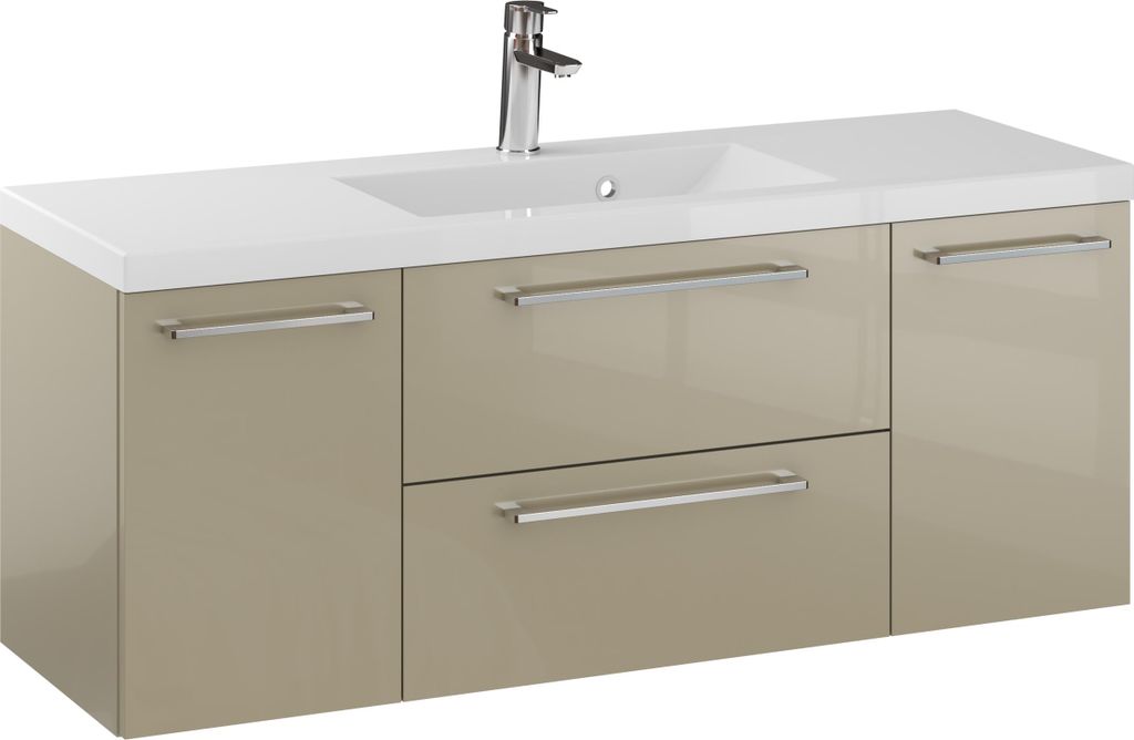 Rosen 120.2 cm Badezimmerschrank in Cappuccino Hochglanz mit Waschbecken und verchromten Griffen - Zeitloses Design