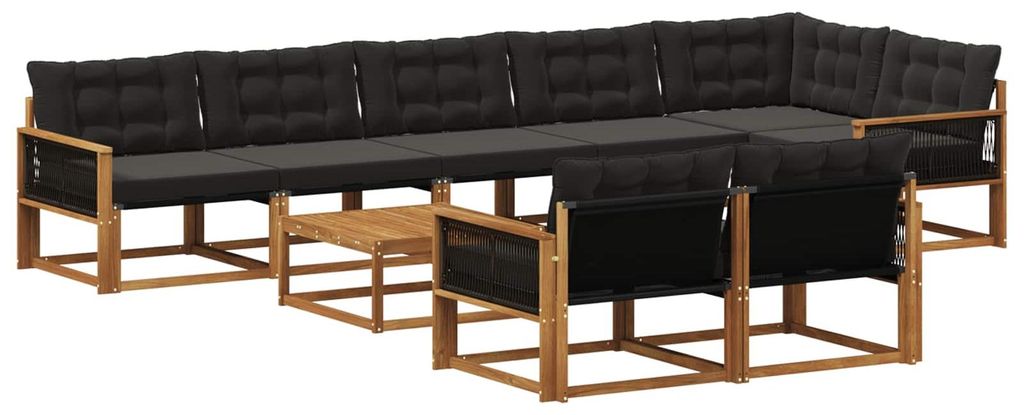 “2026 Modern“ Braun Outdoor-Sofagarnitur mit Kissen 9 pcs Natürlich und Schwarz - Designermöbel 50674 - Gartensofas