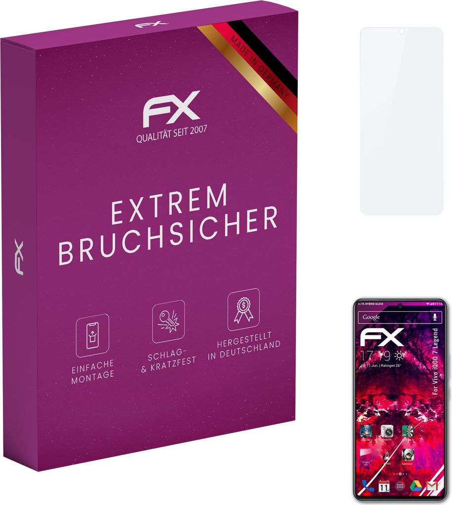 atFoliX FX-Hybrid-Glass Displayfolie kompatibel mit Vivo iQOO 7 Legend Glasfolie