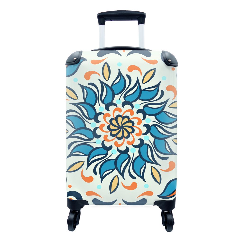 MuchoWow Koffer Handgepäck Trolley Rollkoffer Kleine Reisekoffer mit 4 Rollen - Sonnenblume - Blau - Orange - Abstrakt - Cabin Size < 55x40x23 c...