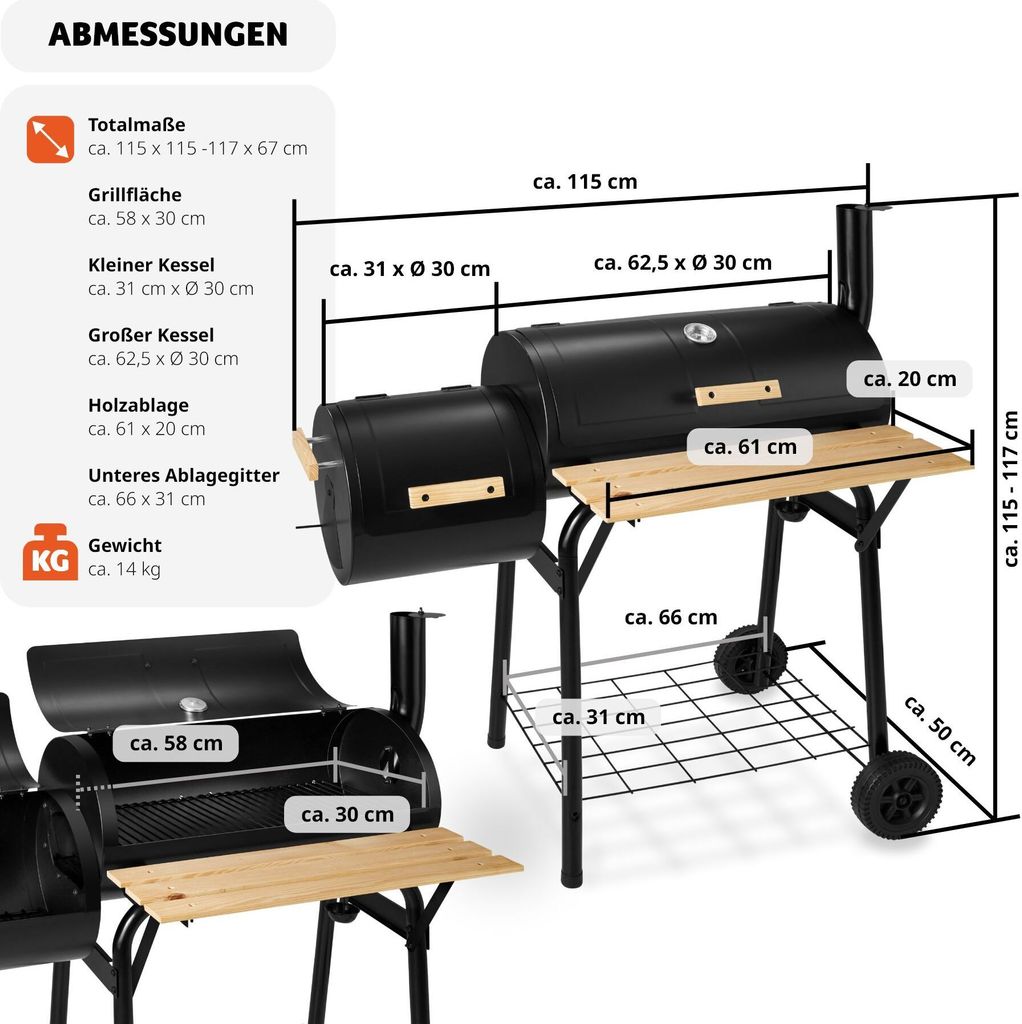 Holzkohlegrill 115 x 67 x 115 cm Produktbild 5