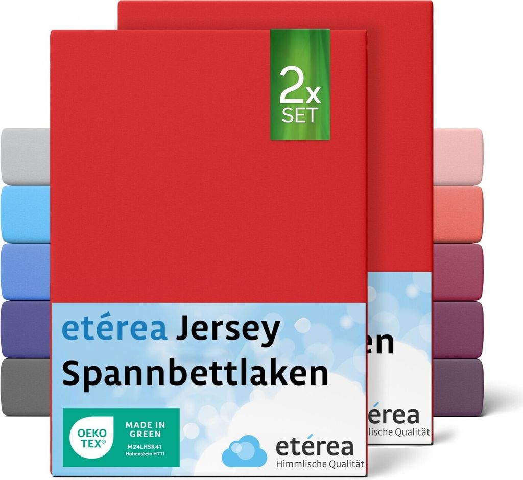 2er Set Jersey Spannbettlaken Rot 90x200 cm - 100x200 cm - Produktbild 