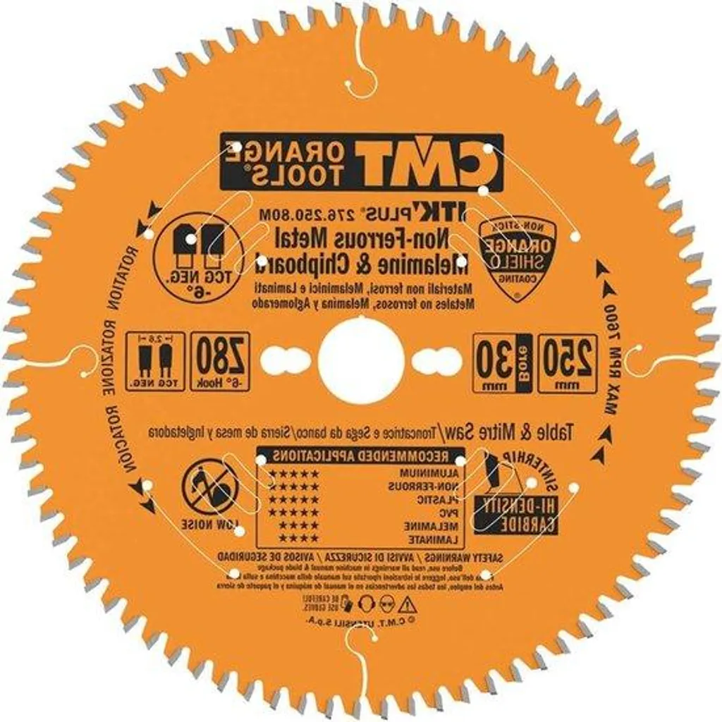 Lame 250x30 mm anti-éclats pour aluminium, fini sans bavure pour scie table