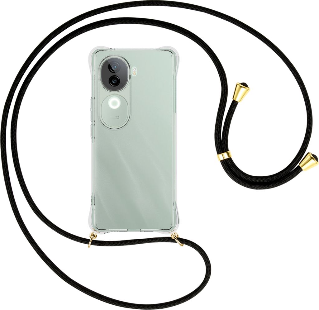 Handykette Backcover-Schutzhülle mit Band (Metall goldfarben) für Vivo iQOO Z9S 5G - schwarz