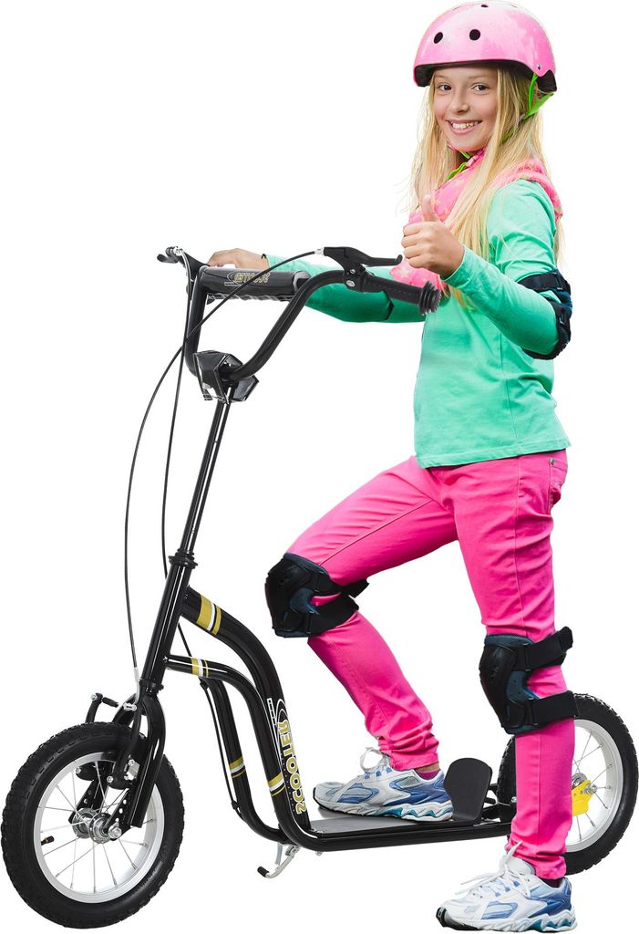Kinderroller ab 5 Jahre Scooter Kinderscooter Tretroller Cityroller Kinder Roller Kickboard mit Luftreifen 12 Zoll Gummi Aluminium Schwarz 120 x 58...