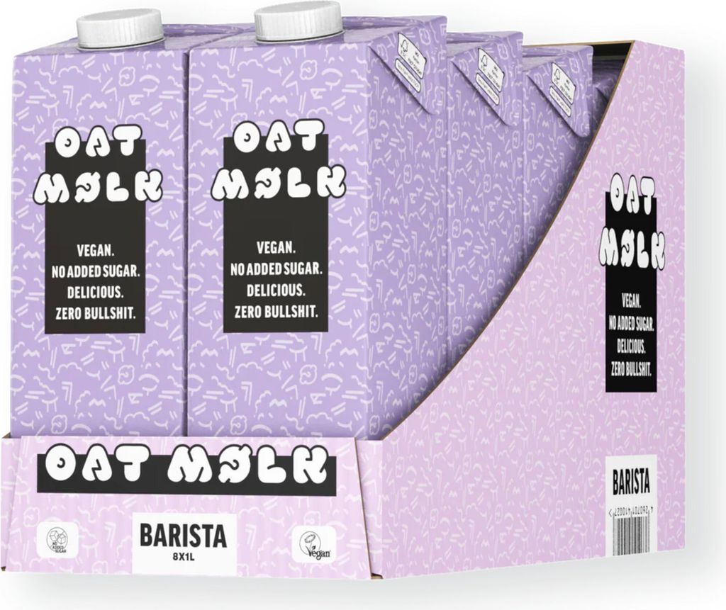 OAT MOELK BARISTA Haferdrink 8x1L, haltbar, VEGAN, 100% pflanzlich, ohne Zuckerzusatz inkl. BOTTLEROCKET Untersetzer