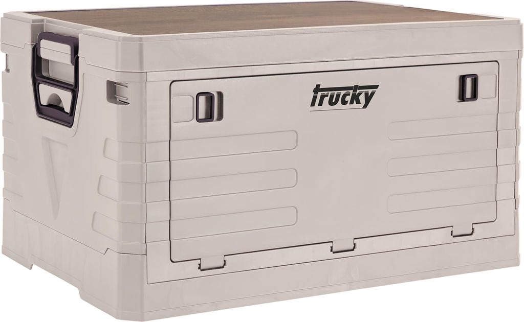 Camping Box mit Deckel, Storage Box, Aufbewahrungsbox, 45 L, Klappbox, Campingbox, faltbar, Aufbewahrung, Kiste, 53 x 36 x 29 cm, Beige, trucky