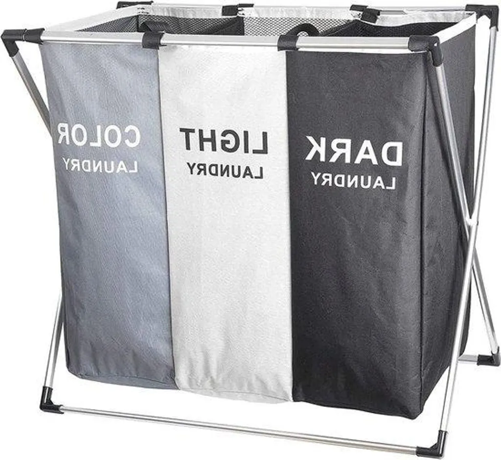 Corbeille à linge triple compartiment pliable avec poignées ergonomiques