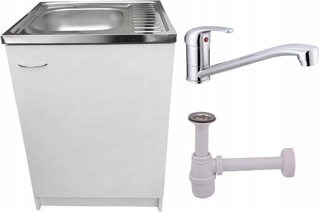 Stamar | Küchenschrank, mit Spüle, Küchenunterschrank, Weiße, 60 cm, mit Armatur und Siphon