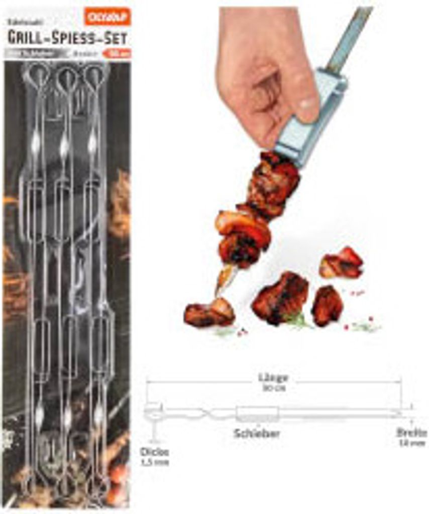 Grill-Spieße-Set mit Schieber, 6St 50x1cm Edelstahl 1,5 mm
