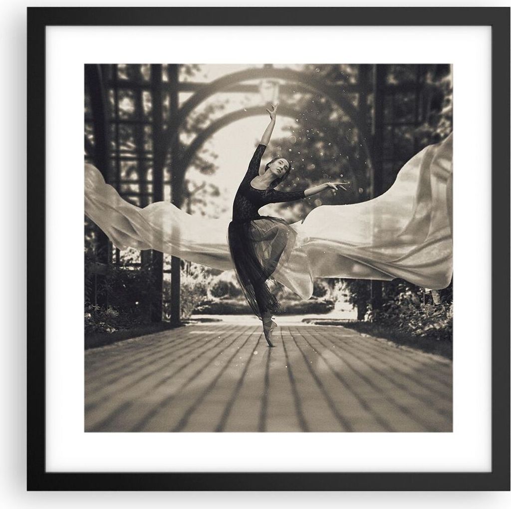 Gerahmtes Poster - Schwarzer Rahmen - Ballerina Tanz Luft - 40x40 cm - Wand Bild - Wanddeko - Wandbilder - Kunstposter - Wandposter - Bilderrahmen ...