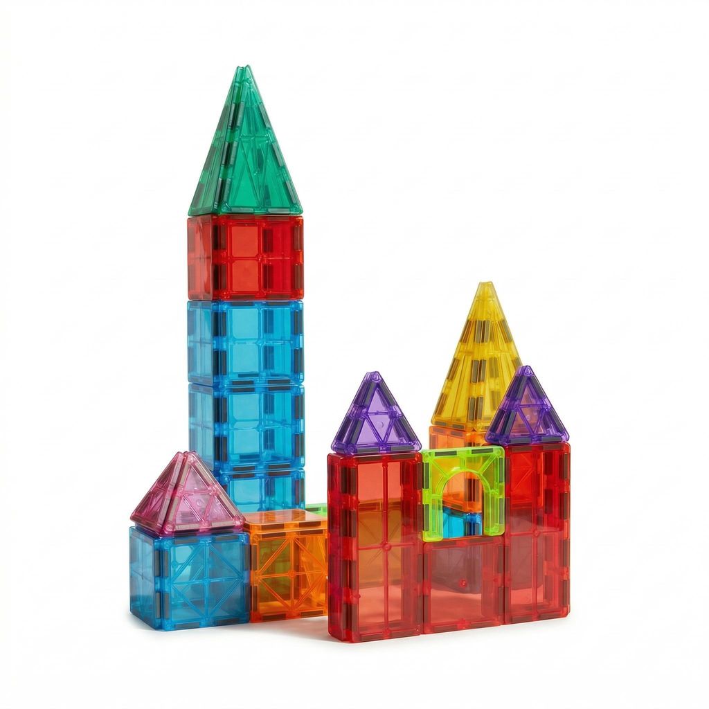 PRECORN Magnetfliesen 32-teilig – Magnetische Bausteine ab 3 Jahren – Montessori Lernspielzeug & Kreatives Konstruktionsspiel