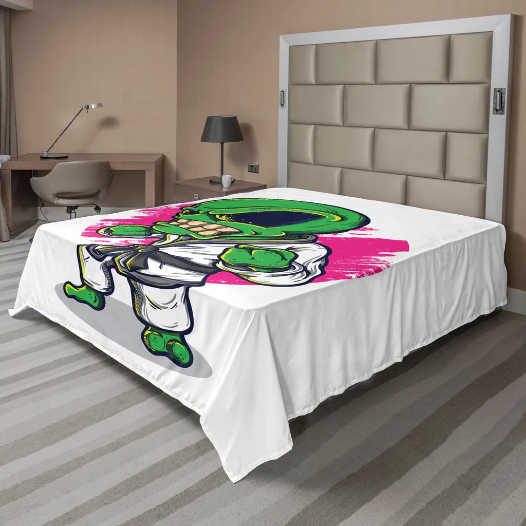 ABAKUHAUS Drap Plat Space Guerrier Arts Martiaux Vert Rose 266x260 cm