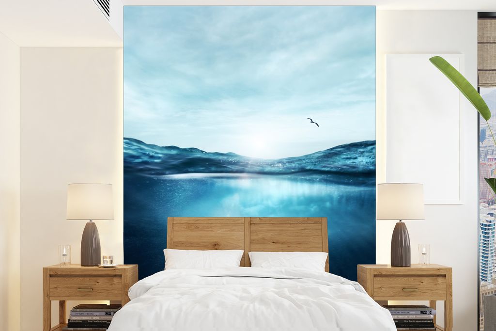 MuchoWow Fototapete für Wohnzimmer oder Schlafzimmer Wandtapete Vinyl Motivtapete Delfin - Schwimmen - Meer - 160x220 cm - Bildschirmhintergrund