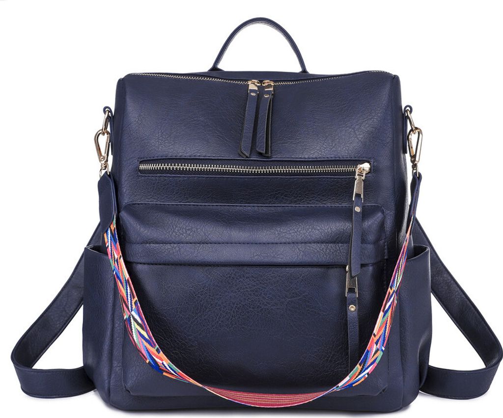 Damen Rucksack Geldbörse Kunstleder Reisetasche Convertible Satchel Handtaschen und Umhängetasche, Dunkelblau
