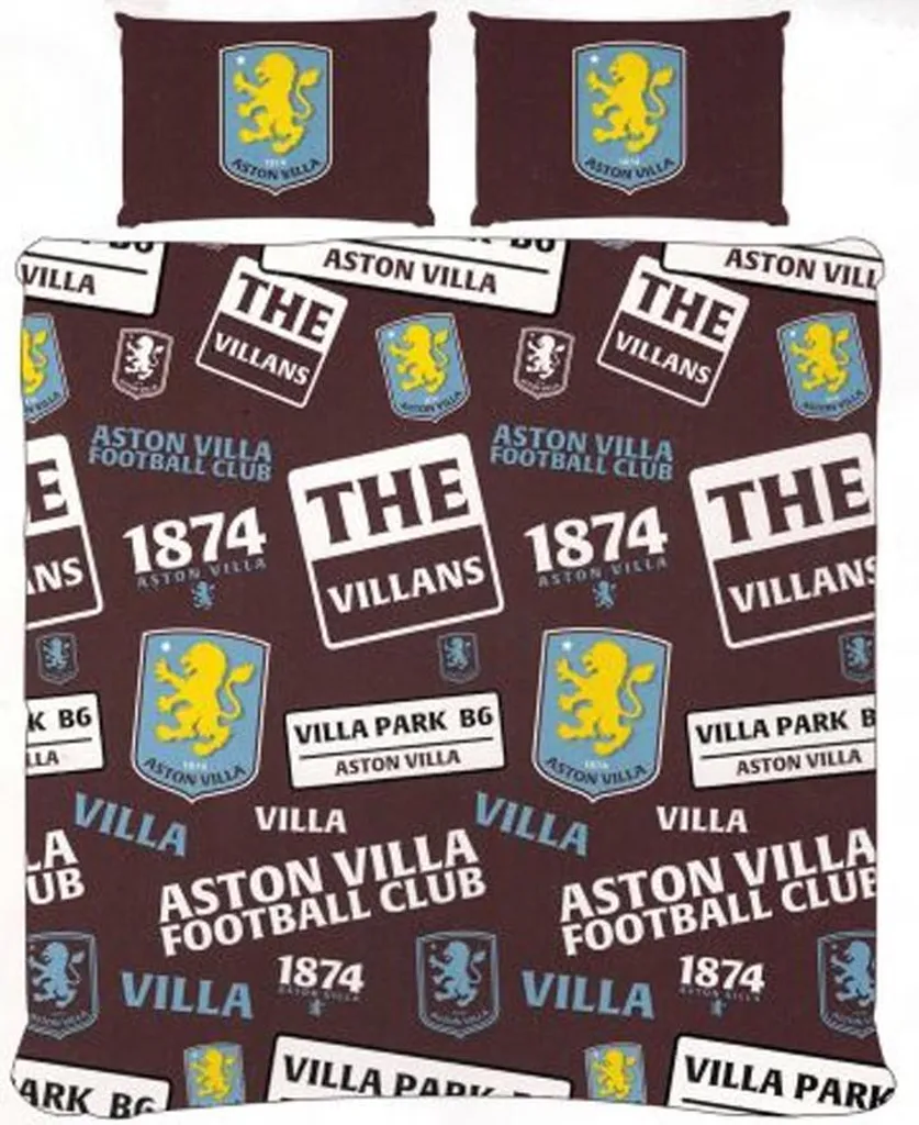 Aston Villa FC Parure de Lit Patch BS6297 - Ensemble Bordeaux et Bleu