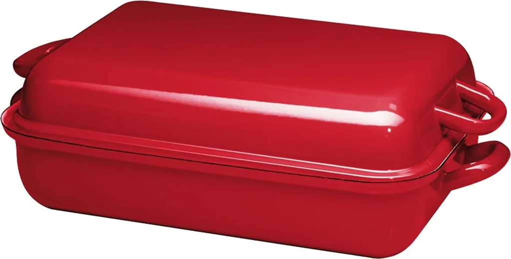 Teglia Riess con Coperchio 37x26cm Rosso - Doppia Cottura Smaltata