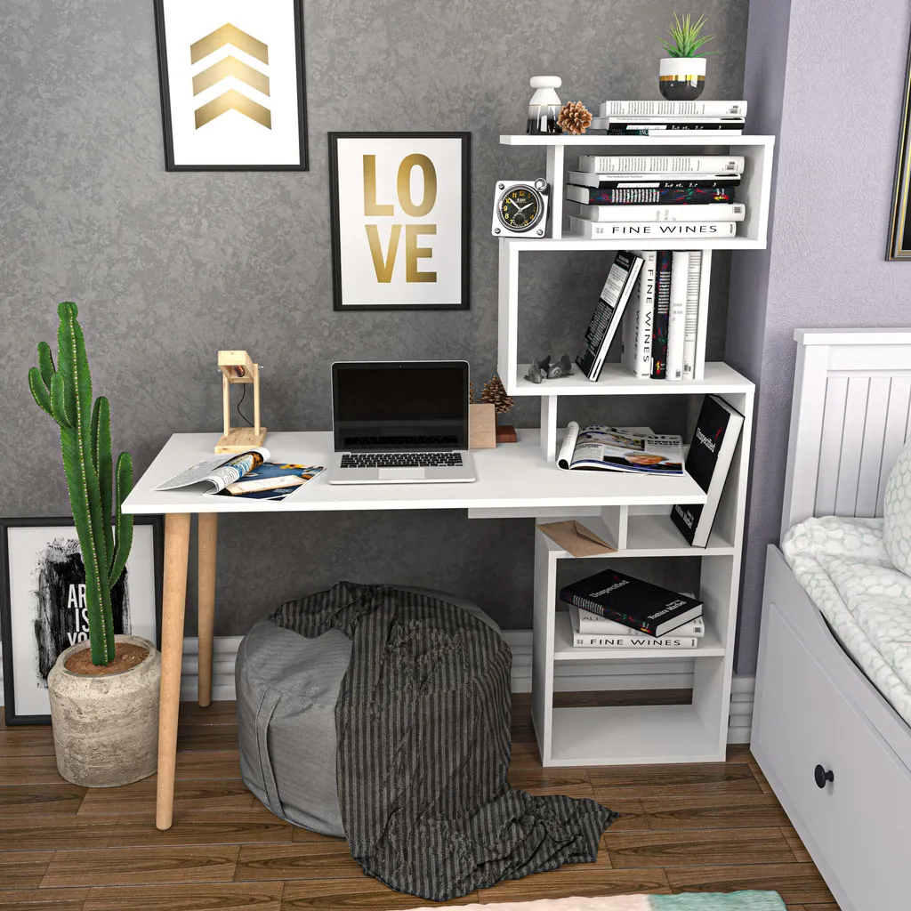 Skye Decor Vina Bureau Blanc en Mélamine 133x55x146cm - Design Moderne