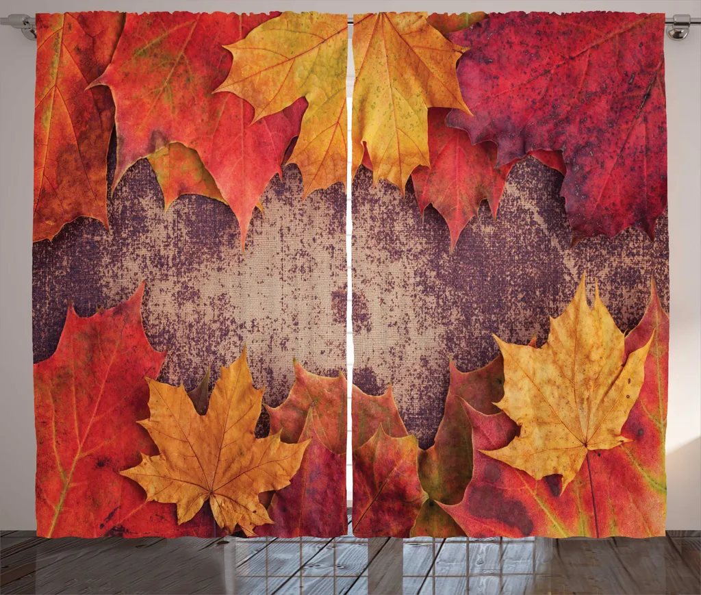 ABAKUHAUS Rideaux Rustiques Bunch of Autumn Leaves, 280x225cm, Multicolore