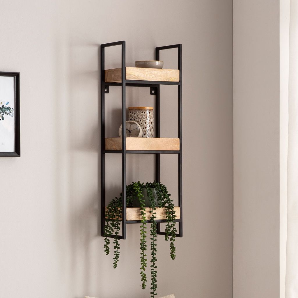 Półka ścienna 27x77x18 cm mango lite drewno / metal półka Zdjęcie produktu 