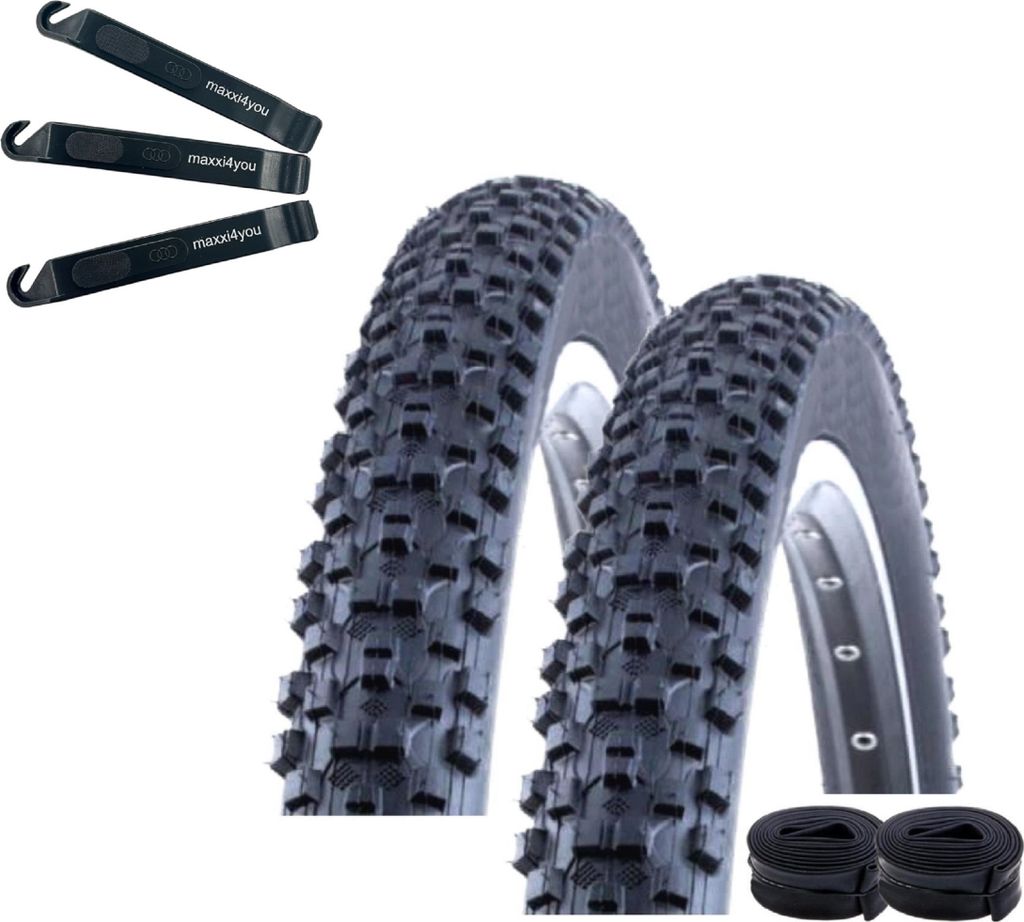 2 x Kenda K-1027 MTB Fahrradreifen Schwarz 52-584 (27.5 x 2.10) + 2 passende Schläuche DV inkl. maxxi4you Reifenheber