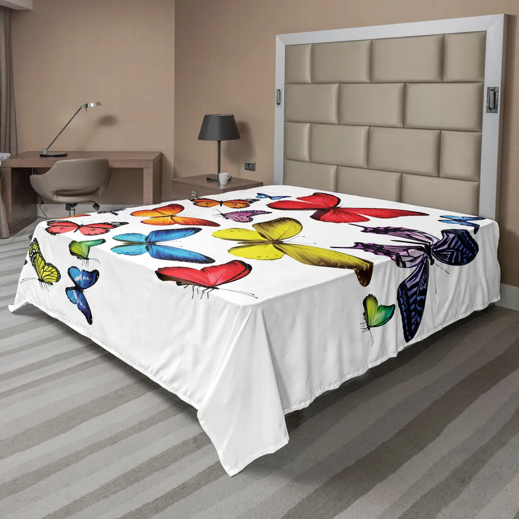 Drap plat papillons multicolore ABAKUHAUS en microfibre 244x205 cm