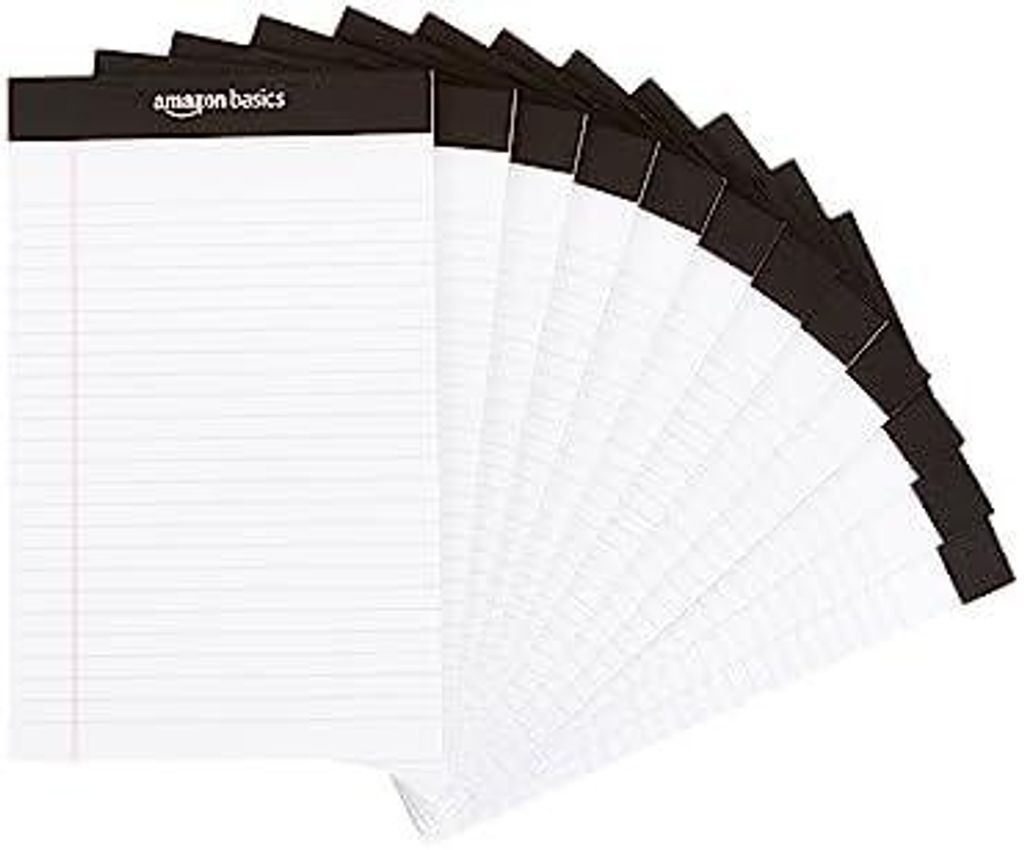 Basics Legal/breit liniert 50 A5 Blatt pro Pad, 21.6 cm x 30 cm (Packung mit 12 Stück), weiß