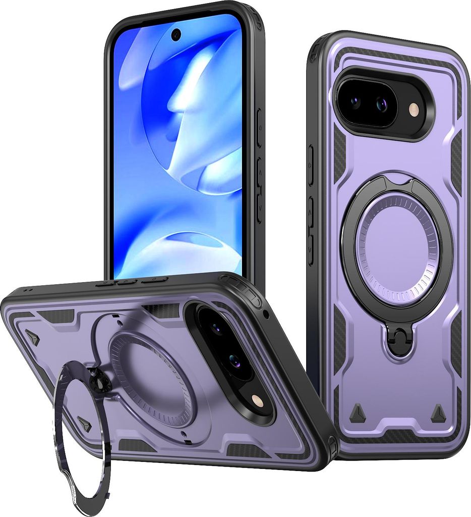 Dual Layer Hülle für Google Pixel 10A Metall Ring Ständer Magnetisch Stoßfest Militär Handyhülle Lila