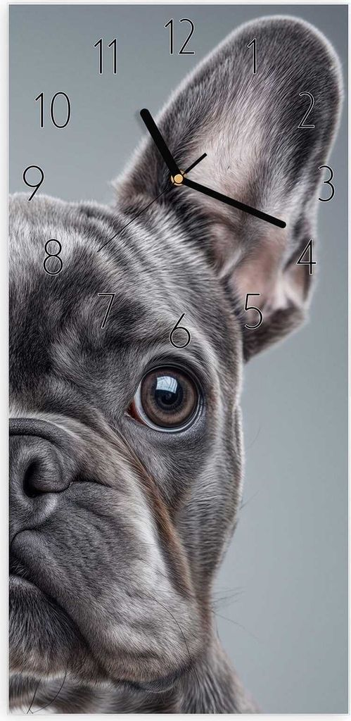 Wanduhr aus Glas mit Motiv Französische Bulldogge- 30 x 60 cm - inkl. Aufhängesystem